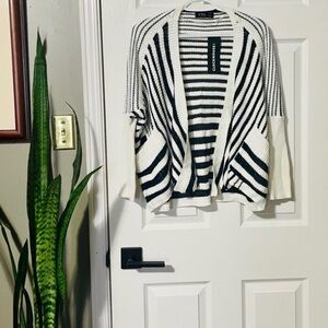 BCX Women's Black & White Striped Open-Front Sweater Cardigan